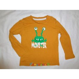 Szörnyecske mintás hosszú ujjú póló mustár színben