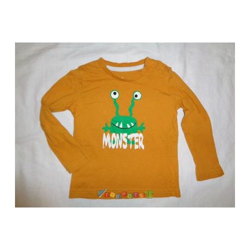Szörnyecske mintás hosszú ujjú póló mustár színben
